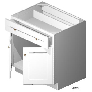 Base Cabinet - 24"W x 34-1/2"H x 24"D - 2D, 1Drw, 1S-Salt White Shaker (ALSW)