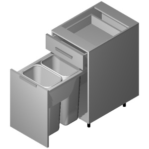 18" Base Cabinet: 1 Door & 1 Drawer W/WASTE BASKET-GLOSSY GREY (EGG)