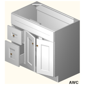 Vanity,  S3621BDL-34-1/2"H - Ice White Shaker (AW)