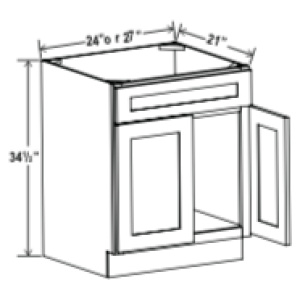 Vanity Sink Base Cabinet - 27"W x 34 1/2"H x 21"D-Salt White Shaker (ALSW)