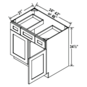 Vanity Sink Drawer Base Cabinet - 48"W x 34 1/2"H x 21"D - 2DRW, 2D-Salt White Shaker (ALSW)