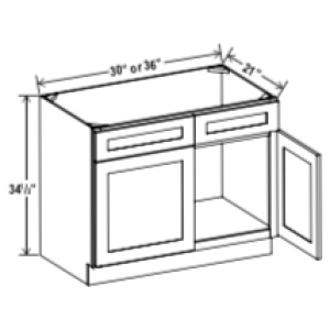 Vanity Sink Base Cabinet - 36"W x 34 1/2"H x 21"D-Salt White Shaker (ALSW)