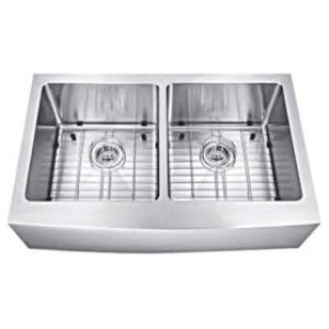 Double Handmade Apron-Front Sink 16G 33"x20"x10" with Grids and a Strainer R10mm