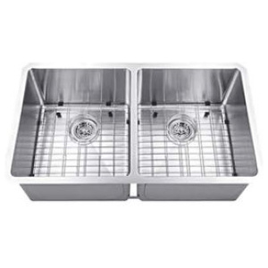Double Handmade Sink 50/50 16G 32"x19"x10" with Grids and a Strainer R10mm