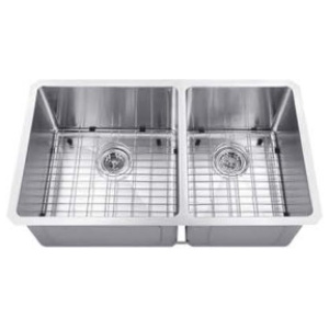Double Handmade Sink 60/40 16G 32"x19"x10" with Grids and a Strainer R10mm