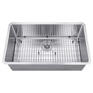 Single Handmade Sink 16G 32"x19"x10" with Grid and a Strainer R10mm