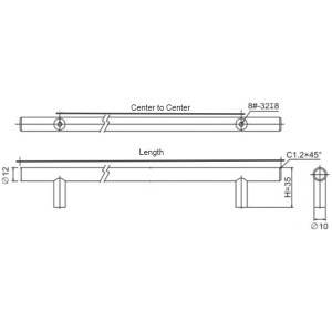STEEL T BAR HANDLE, 8 1/8"L x 1 3/8"H