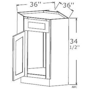 Corner Sink Base - 36"W x 34-1/2"H x 24"D-Ocean Blue Shaker (ALNB)