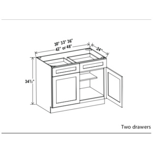 Base Cabinet - 42"W x 34-1/2"H x 24"D - 2D, 2Drw, 1S-Ocean Blue Shaker (ALNB)