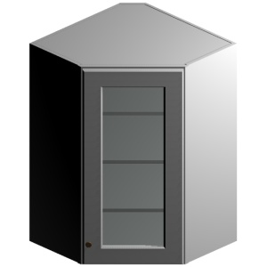 Wall Diagonal Glass Door Corner Cabinet - 24"W x 42"H x12"D - 1D -3S-Ocean Blue Shaker (ALNB)
